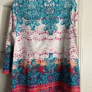 Chico's Teal and Pink Patterned Blouse